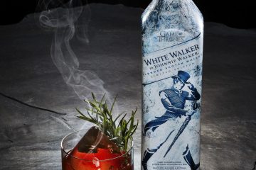 Dragonglass Old Fashioned cocktail with bottle - White Walker by Johnnie Walker specialty cocktail created by mixologist Gabe Orta